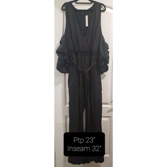 Soncy Pants - Soncy Off Shoulder Puff Sleeve Wideleg Belted Jumpsuit 100% Tencel‎ Size 3X NWT